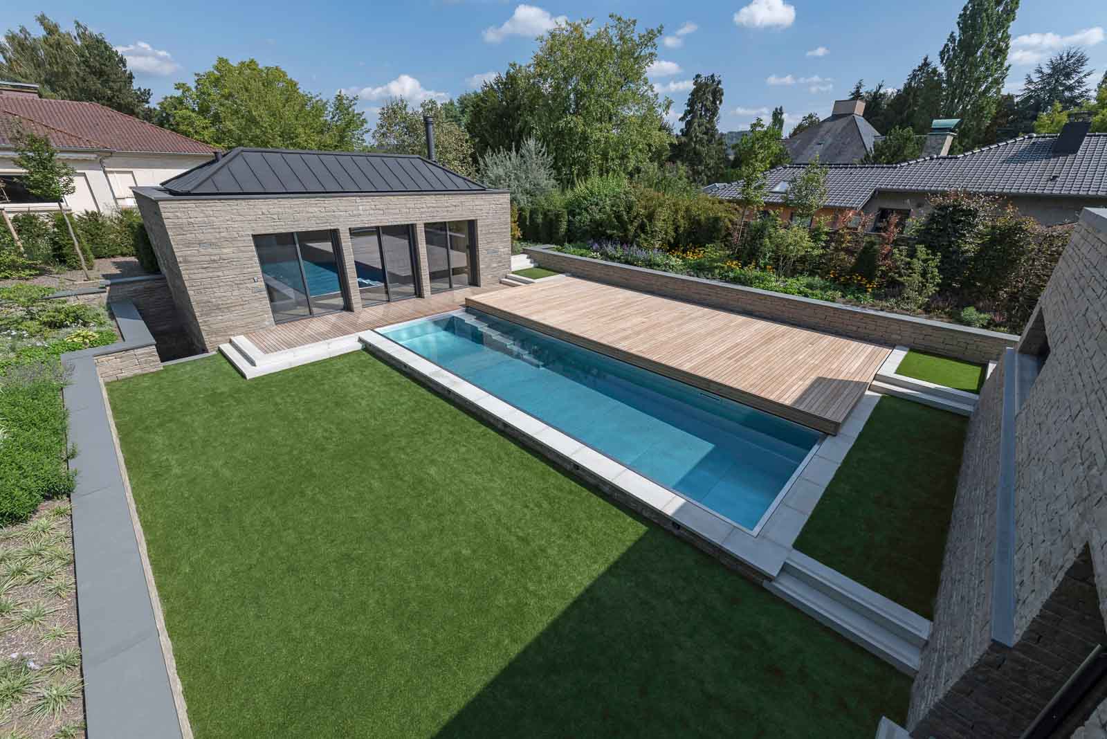 Edelstahlpool, Pooldeck, Skimmerbecken