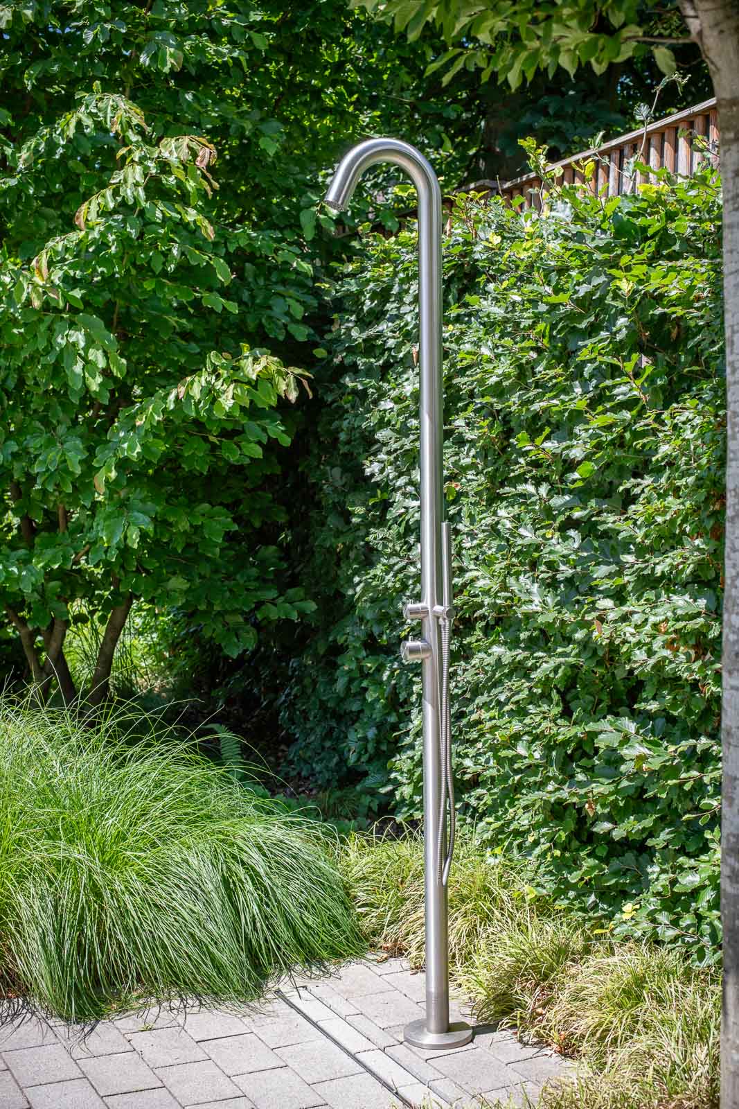 Dusche, Edelstahl, Garten