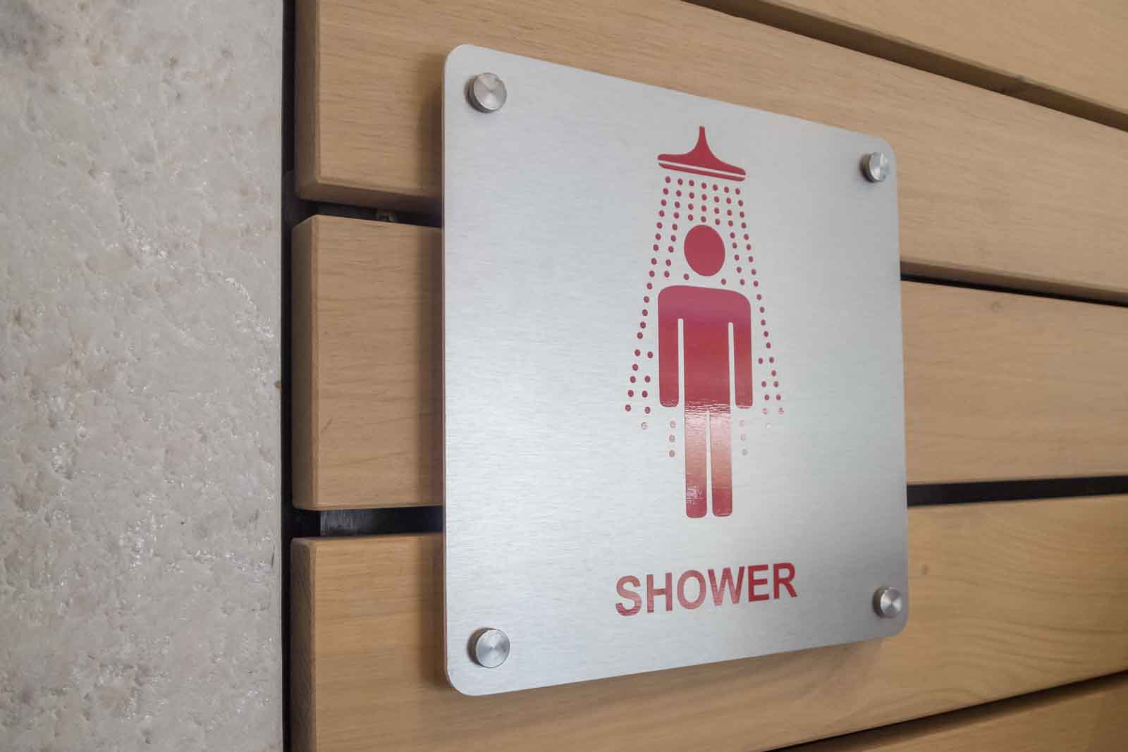 Dusche, Edelstahl, Gebuerstet, Herren, Schild
