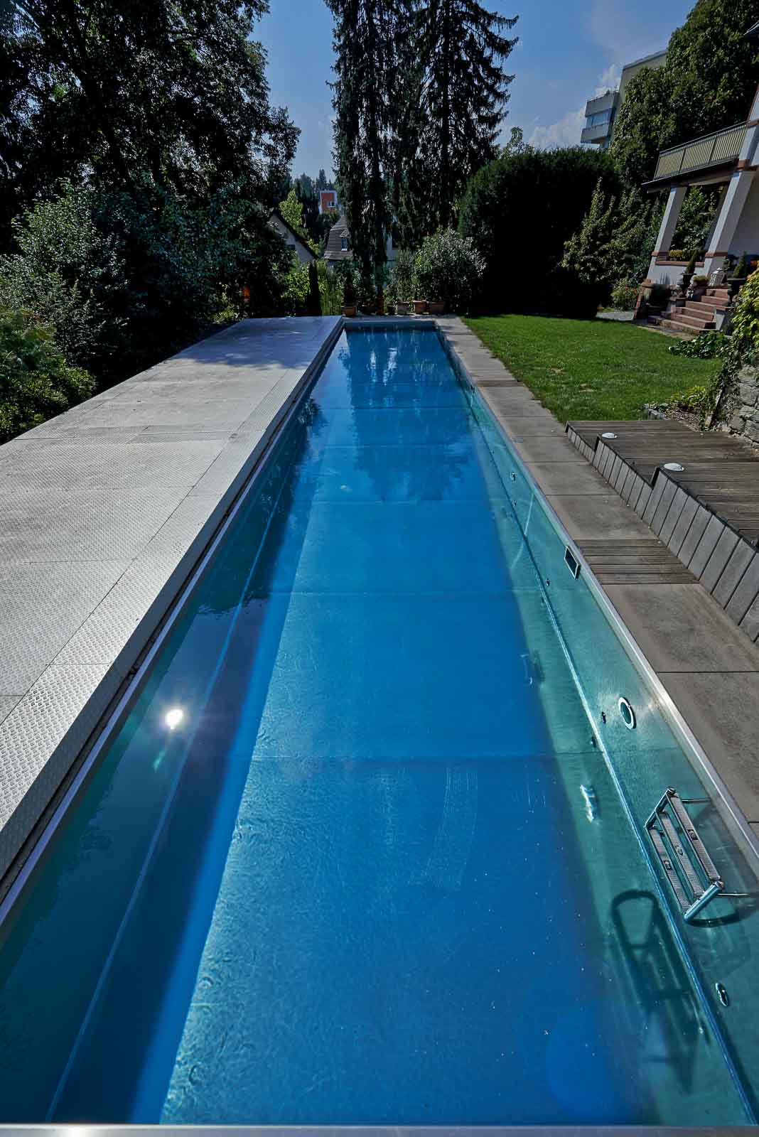 Edelstahlpool, Lang, Pooldeck